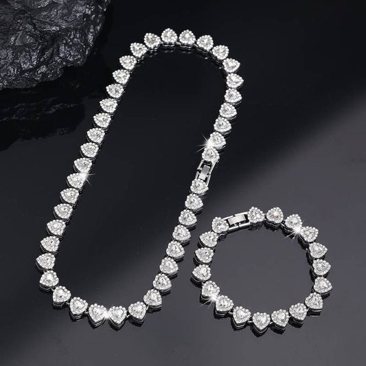 Heart-Shaped Cuban Link Necklace Set Hip-Hop Style Choker Combo Luxury Jewelry Set