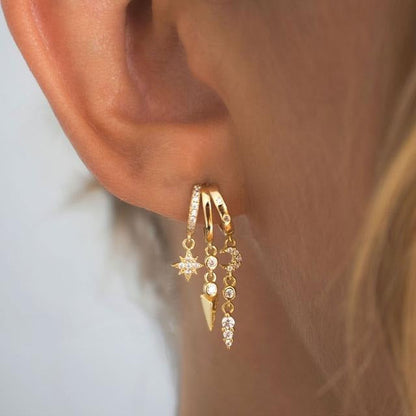 Dainty Triple Huggie Hoops Trendy Women's Earrings  Statement Drop