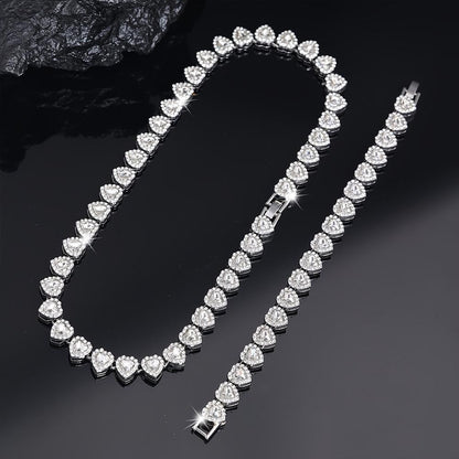 Heart-Shaped Cuban Link Necklace Set Hip-Hop Style Choker Combo Luxury Jewelry Set