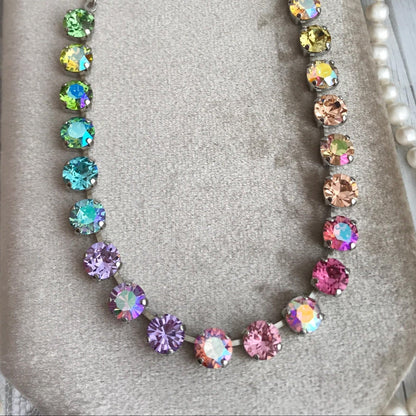 Garden Party Rainbow: Iridescent Crystal Tennis Necklace