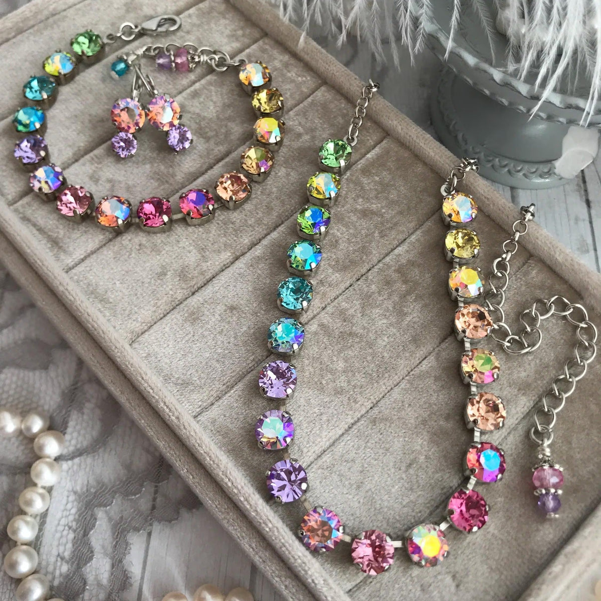 Garden Party Rainbow: Iridescent Crystal Tennis Necklace