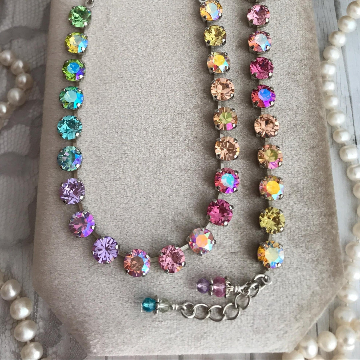 Garden Party Rainbow: Iridescent Crystal Tennis Necklace