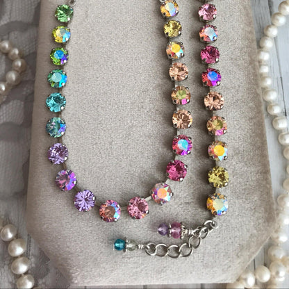 Garden Party Rainbow: Iridescent Crystal Tennis Necklace