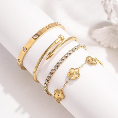 Lucky Layers: 4-Piece Gold Plated Stacking Bracelet Set