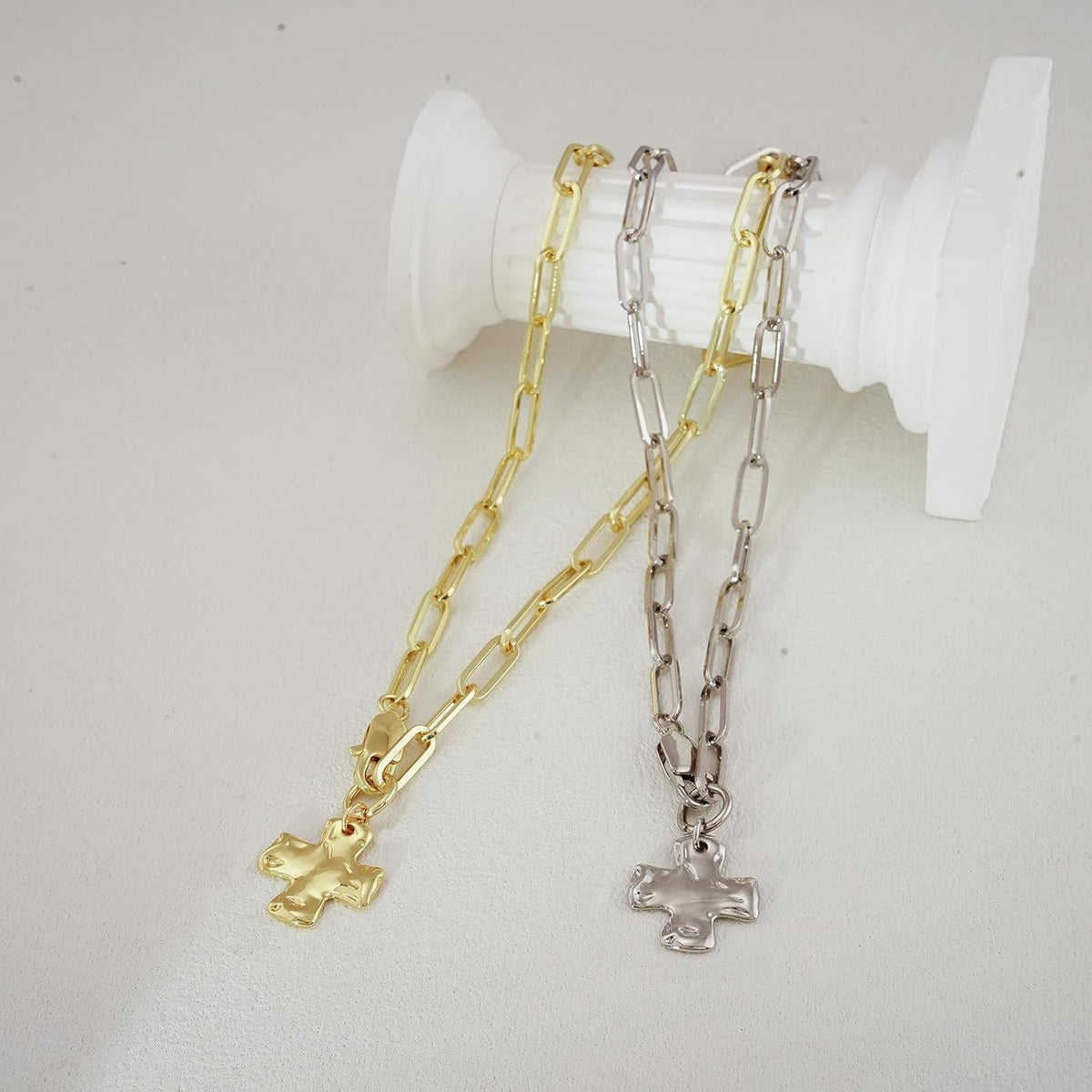 Bold Faith Statement Necklace: Cross Pendant with Paperclip & Snake Chain