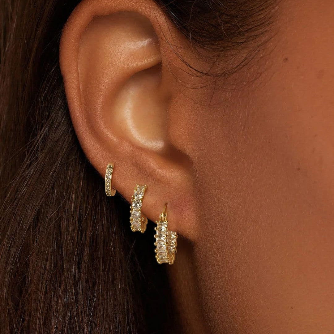 Exquisite 3-Piece Earring Set CZ Sparkle & Gold Hoops