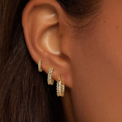 Exquisite 3-Piece Earring Set CZ Sparkle & Gold Hoops