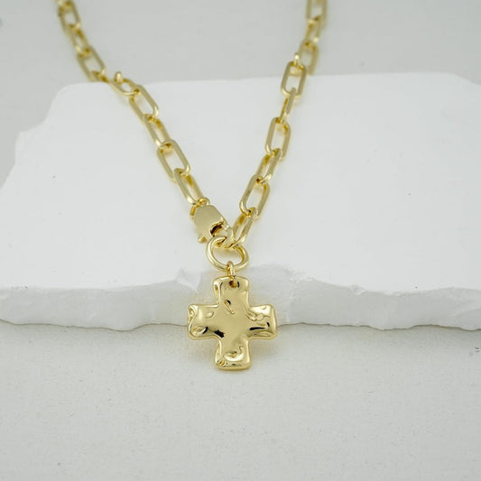 Bold Faith Statement Necklace: Cross Pendant with Paperclip & Snake Chain