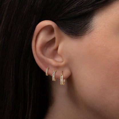 Exquisite 3-Piece Earring Set CZ Sparkle & Gold Hoops