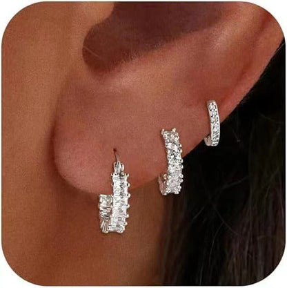 Exquisite 3-Piece Earring Set CZ Sparkle & Gold Hoops
