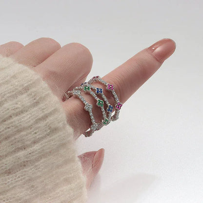Multicolor Sapphire Flower Stackable Eternity Ring