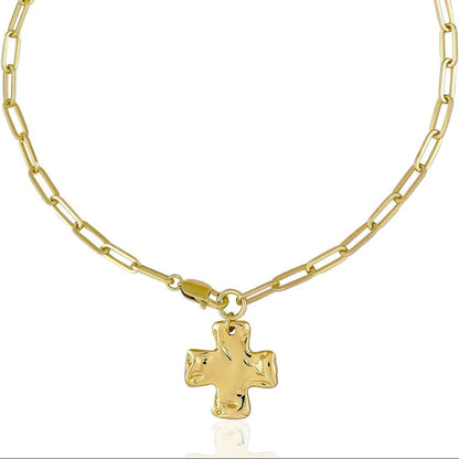 Bold Faith Statement Necklace: Cross Pendant with Paperclip & Snake Chain
