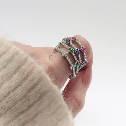 Multicolor Sapphire Flower Stackable Eternity Ring