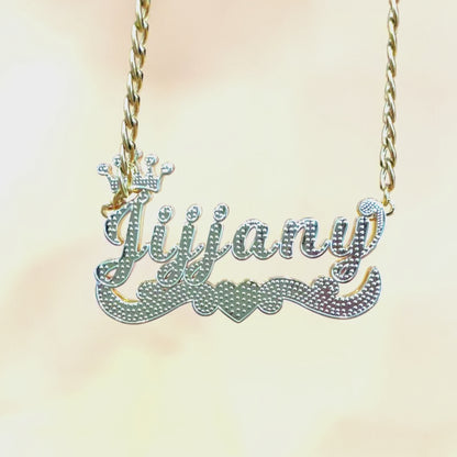 Personalized 18K Gold Crown Nameplate Necklace