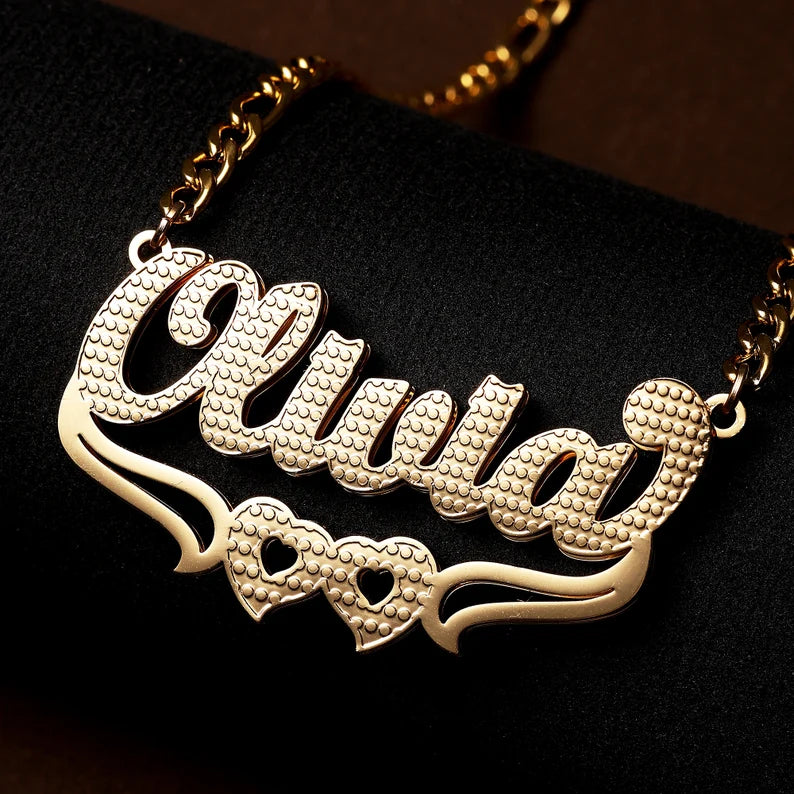 Double Plated Double Heart Name Necklace