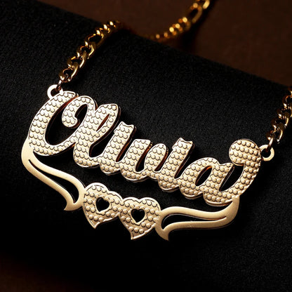 Double Plated Double Heart Name Necklace