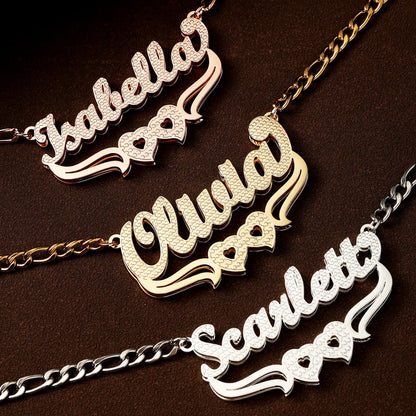 Double Plated Double Heart Name Necklace