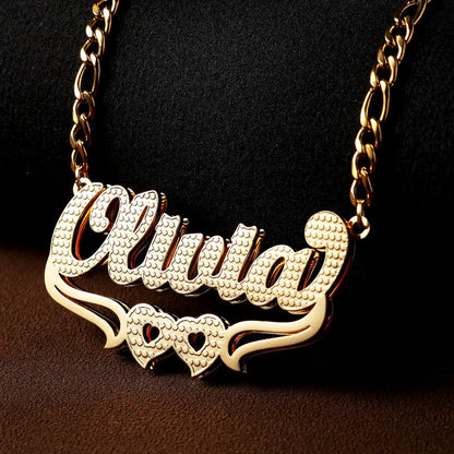 Double Plated Double Heart Name Necklace