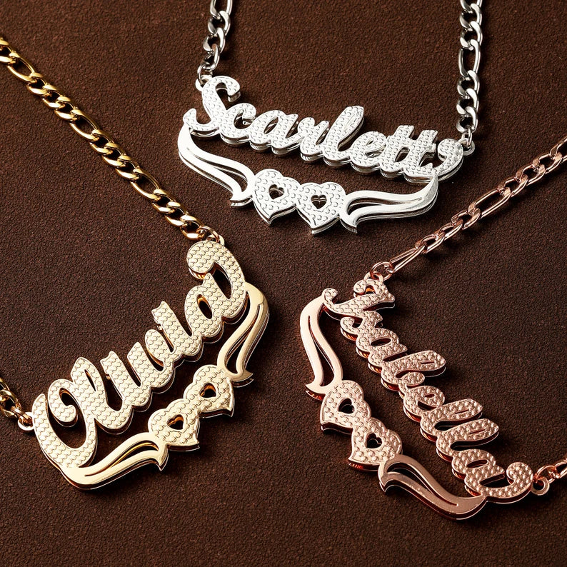 Double Plated Double Heart Name Necklace