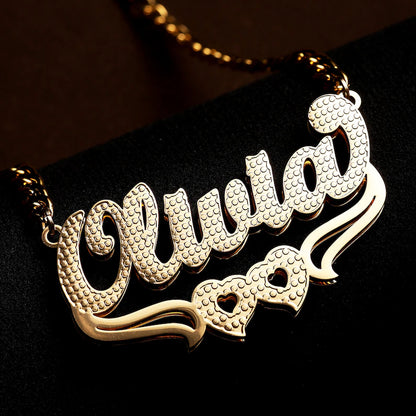 Double Plated Double Heart Name Necklace