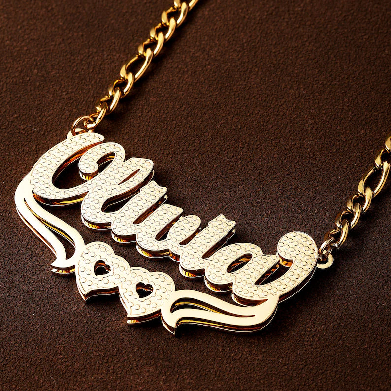 Double Plated Double Heart Name Necklace